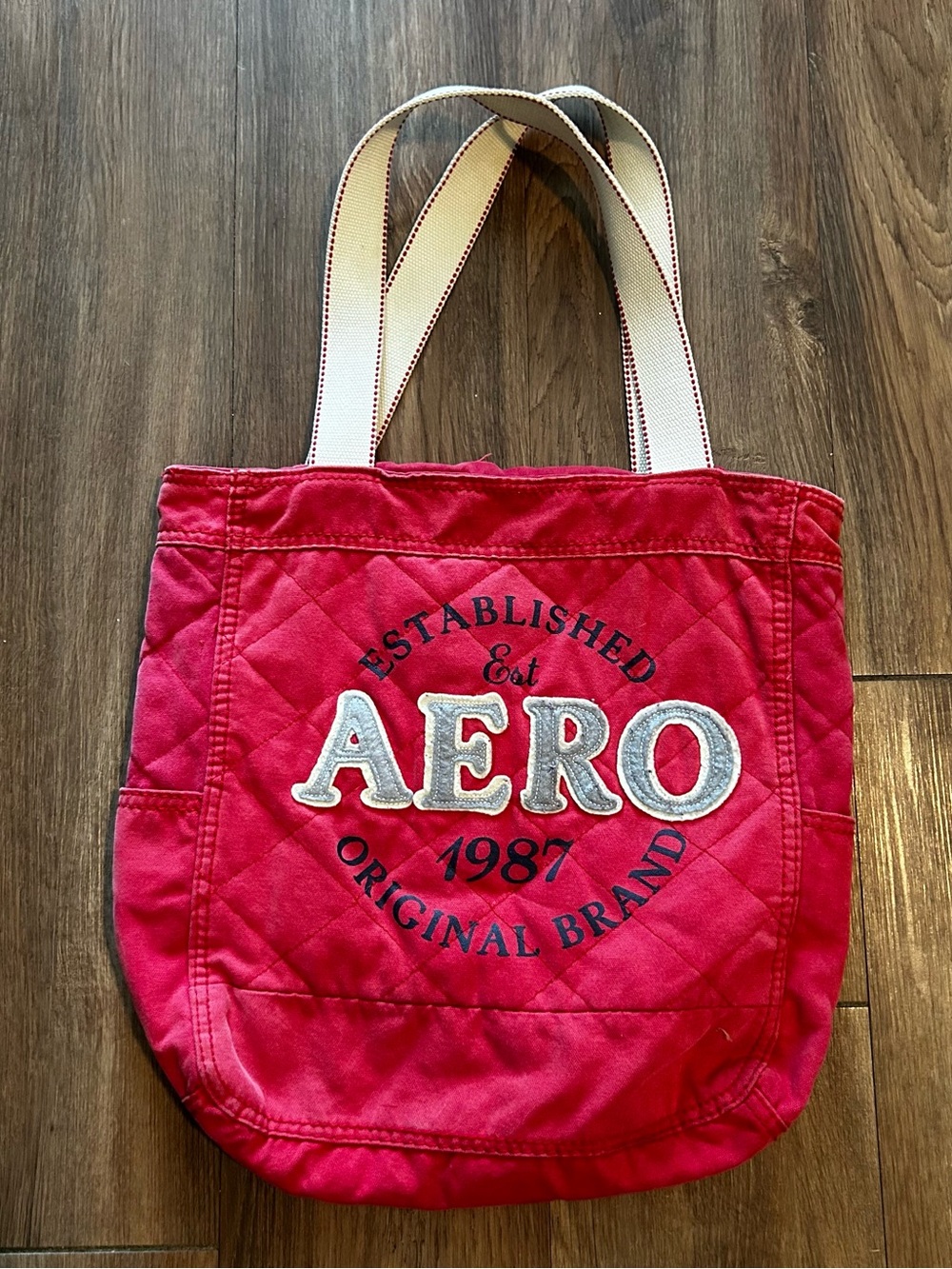 Vintage Y2K Distressed Faded Aeropostale New York Canvas Tote Bag RED Mallcore